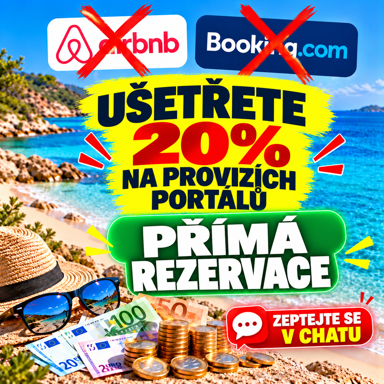 Ušetřete 20 % na provizích portálů. Rezervujte přímo a zeptejte se v chatu.